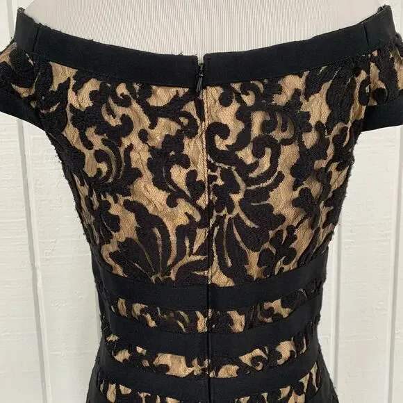 Tadashi Shoji Women Formal Short Sleeve Black Lace Gown Dress Whimsigoth Size 6